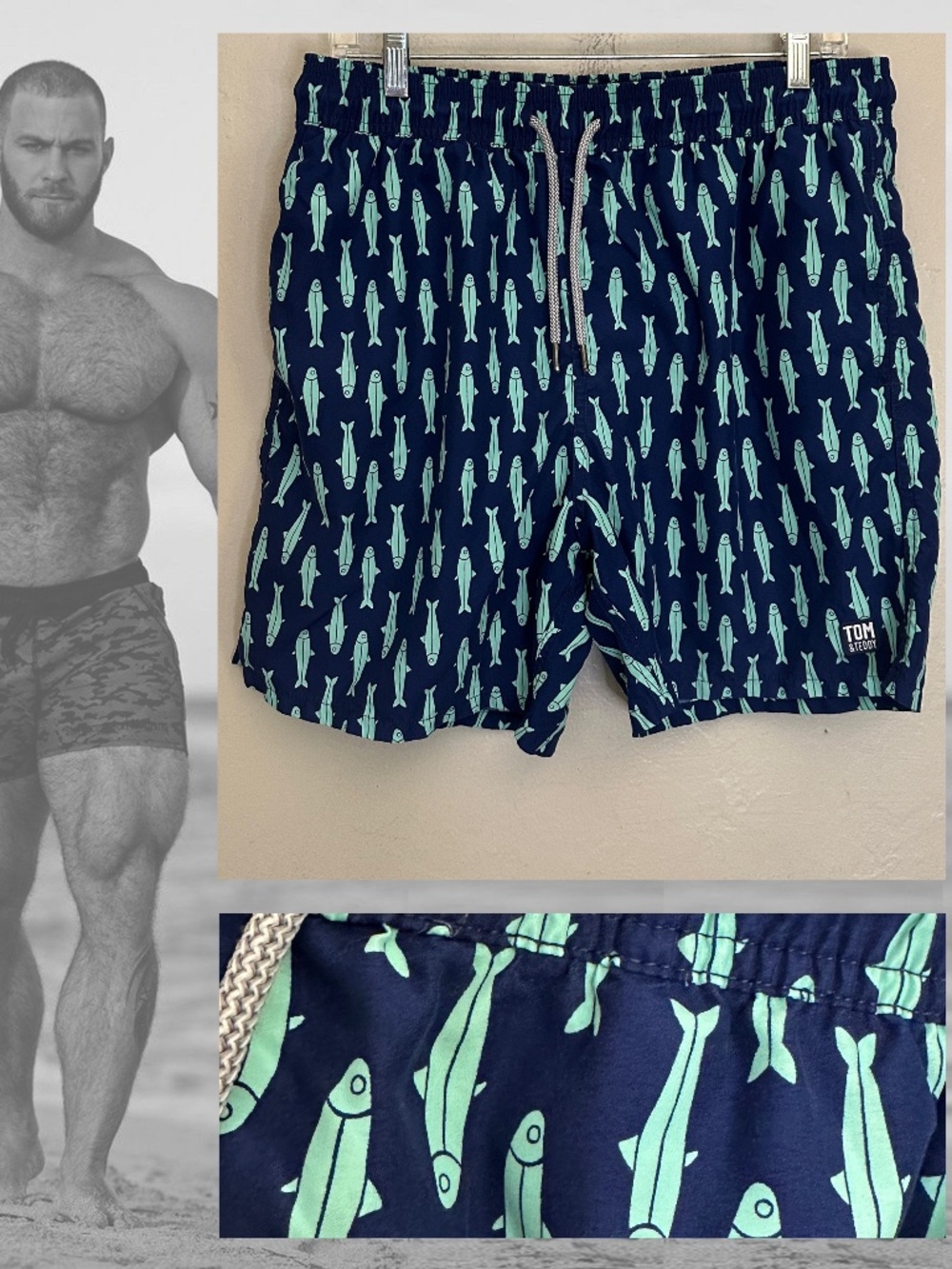 Tom and Teddy Swim Trunks Large 34-40" waist 5.5" inseam Gently worn 100% poly